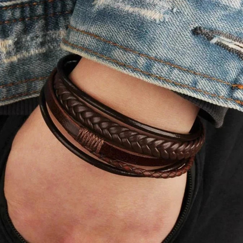 Bracciale uomo gioielli pelle - bracciale,